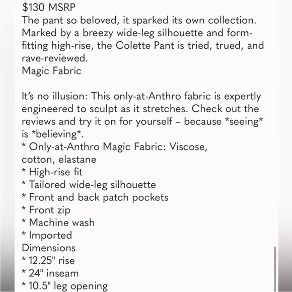 Anthropologie Colette Cropped Wide Leg Printed Pants New With Tags 26,27,28,30 - Picture 7 of 8